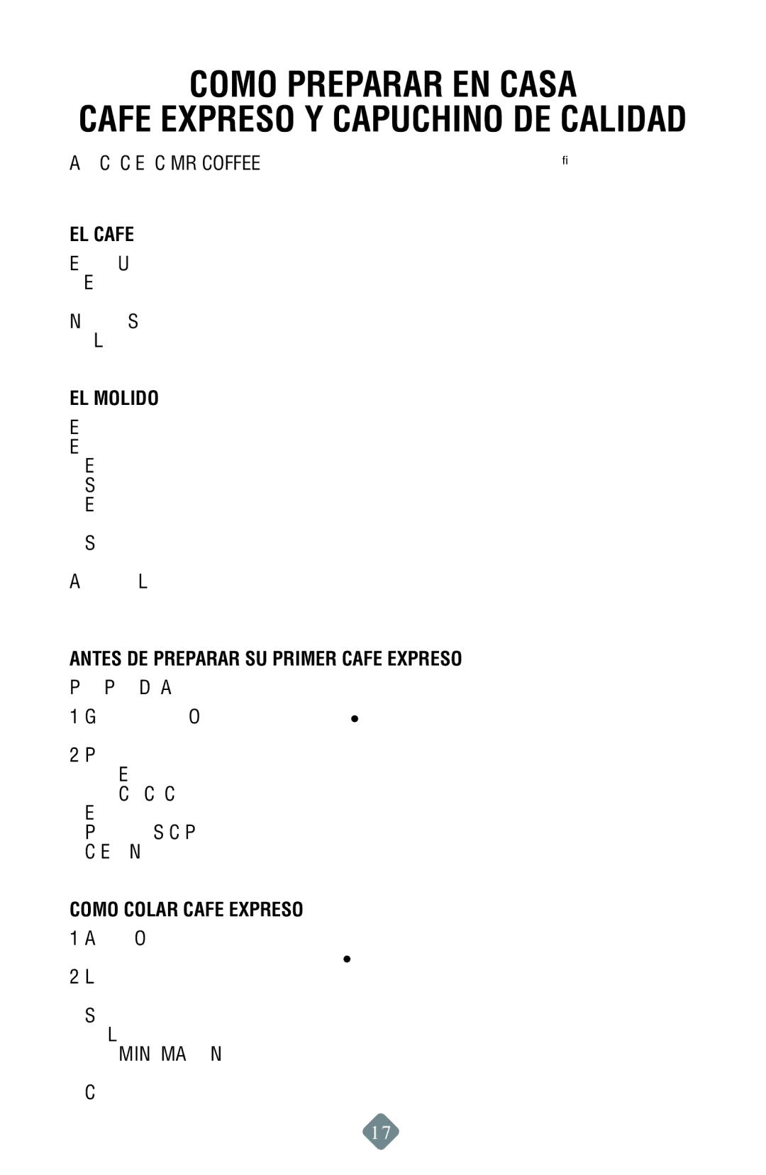 Mr. Coffee ECMP50 instruction manual Como Preparar EN Casa, EL Cafe, EL Molido, Antes DE Preparar SU Primer Cafe Expreso 