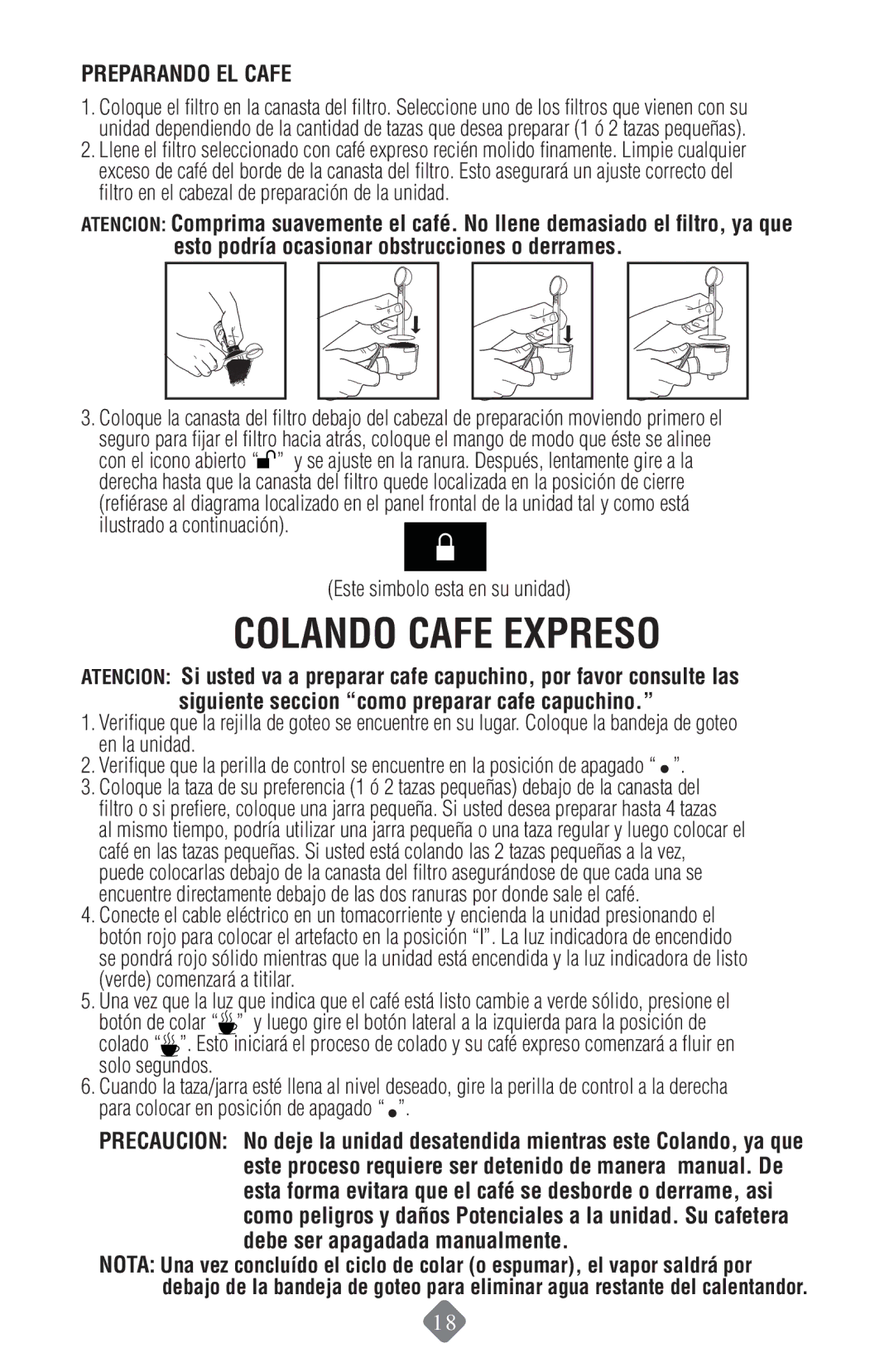 Mr. Coffee ECMP50 instruction manual Colando Cafe Expreso, Preparando EL Cafe 