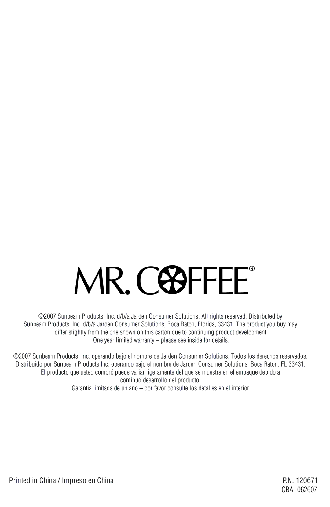 Mr. Coffee ECMP50 instruction manual One year limited warranty please see inside for details 