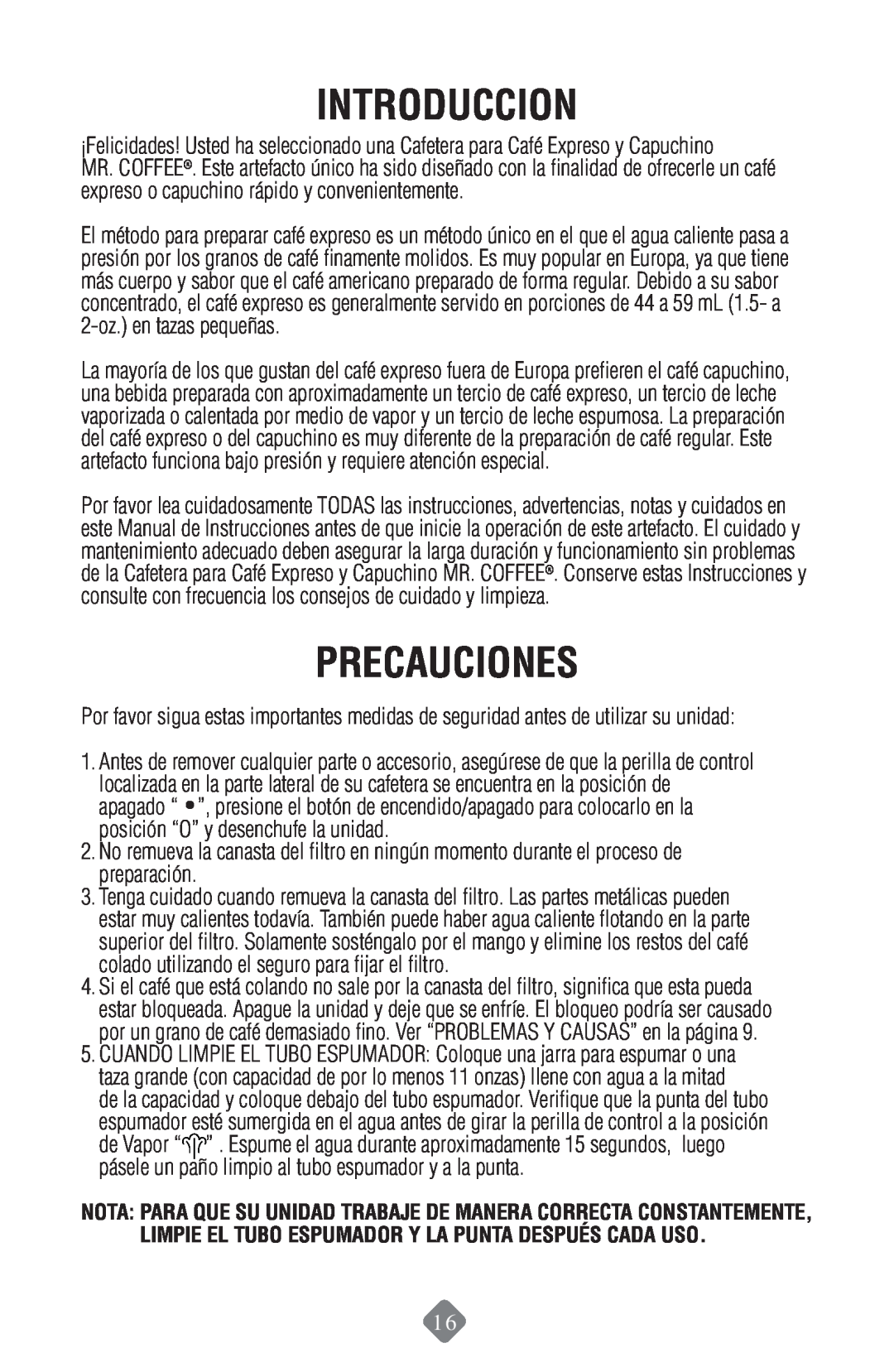Mr. Coffee ECMP50 instruction manual Introduccion, Precauciones 