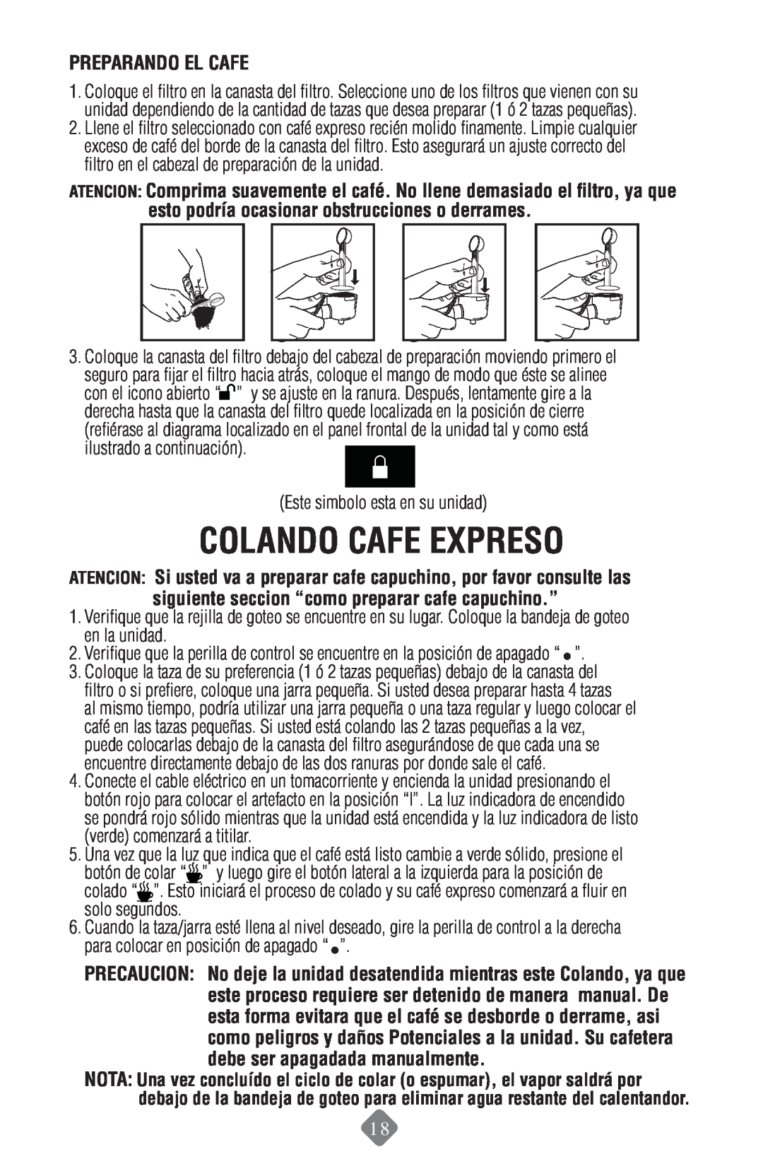 Mr. Coffee ECMP50 instruction manual Colando Cafe Expreso, Preparando El Cafe 