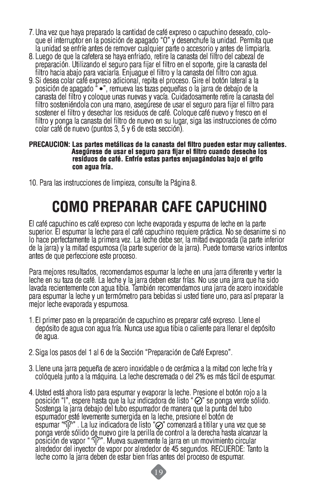 Mr. Coffee ECMP50 instruction manual Como Preparar Cafe Capuchino 