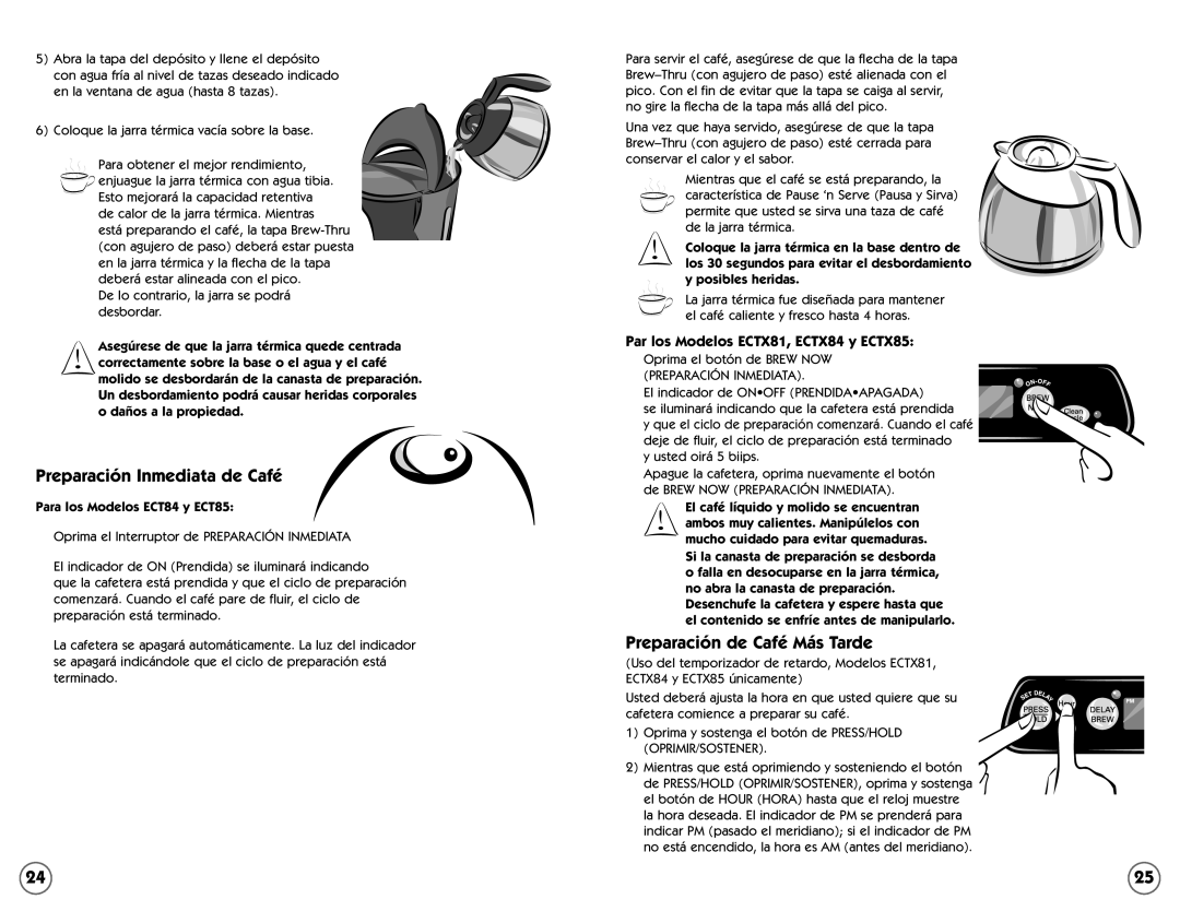 Mr. Coffee Preparación Inmediata de Café, Preparación de Café Más Tarde, Par los Modelos ECTX81, ECTX84 y ECTX85 