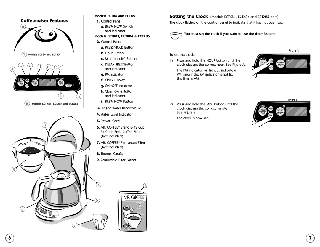 Mr. Coffee user manual Models ECT84 and ECT85, Models ECTX81, ECTX84 & ECTX85 