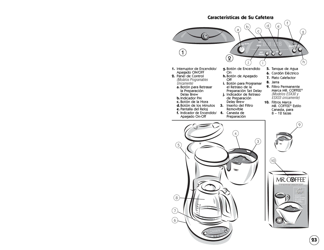 Mr. Coffee ES10, ESX10, ESS11, ESX33, ESX11, ES11, ESX30, ESS10 user manual Preparando Su Cafetera 