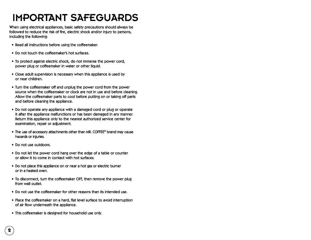 Mr. Coffee ESX33, ESX10, ESS11, ESX11, ES11, ESX30, ES10, ESS10 user manual Important Safeguards 