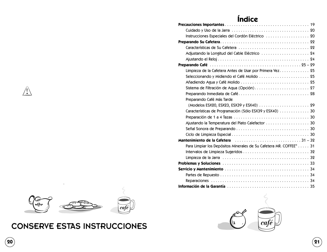 Mr. Coffee ESX20 manual Conserve Estas Instrucciones 