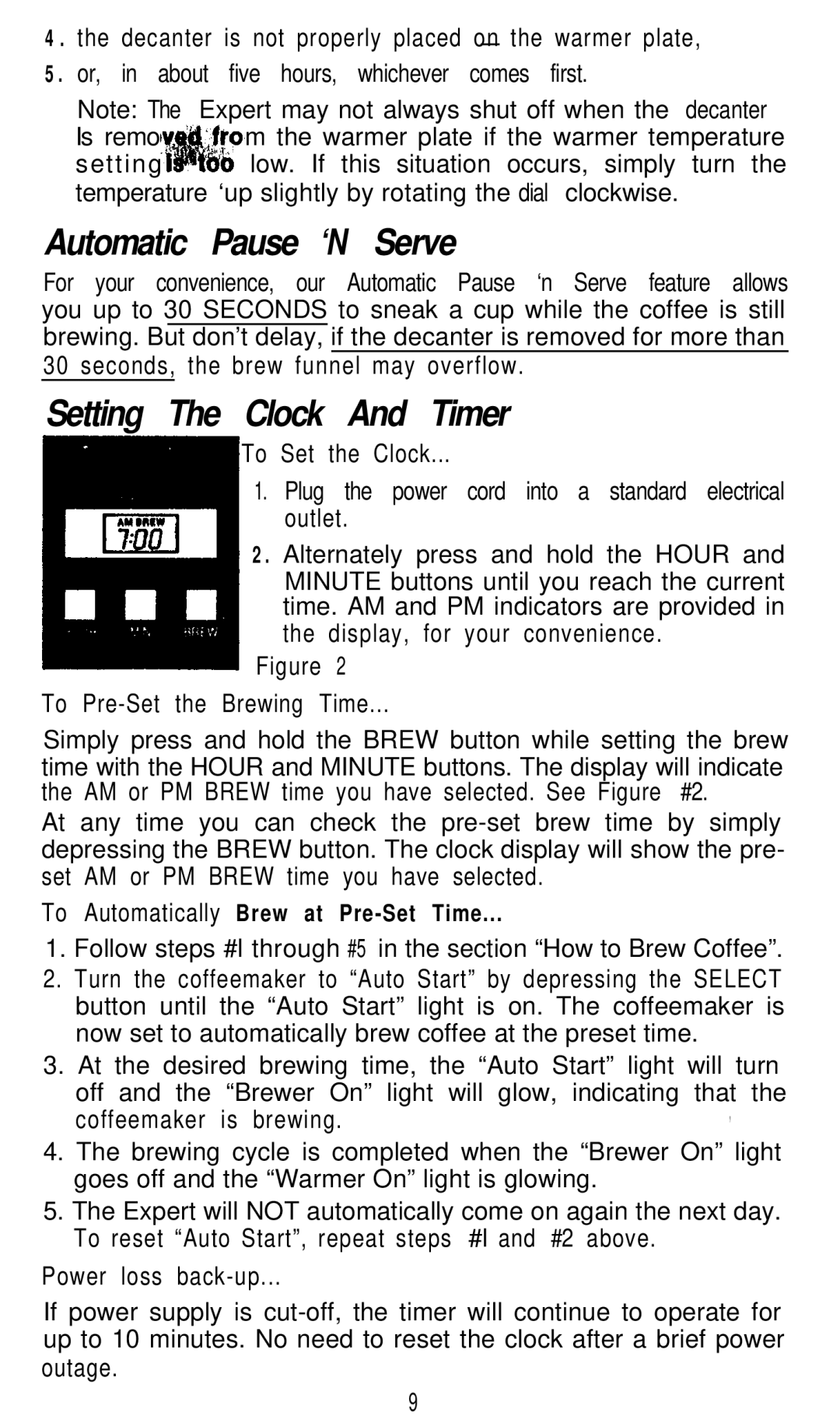 Mr. Coffee EXP1 or EXP3 operating instructions Automatic Pause ‘N Serve, Setting The Clock And Timer 