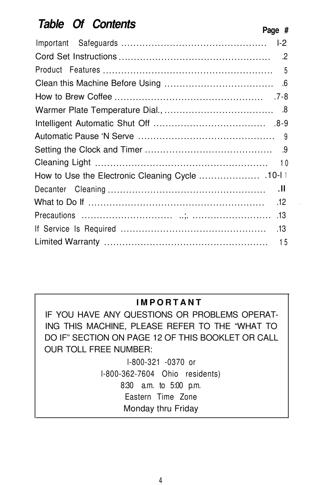 Mr. Coffee EXP1 or EXP3 operating instructions Contents 