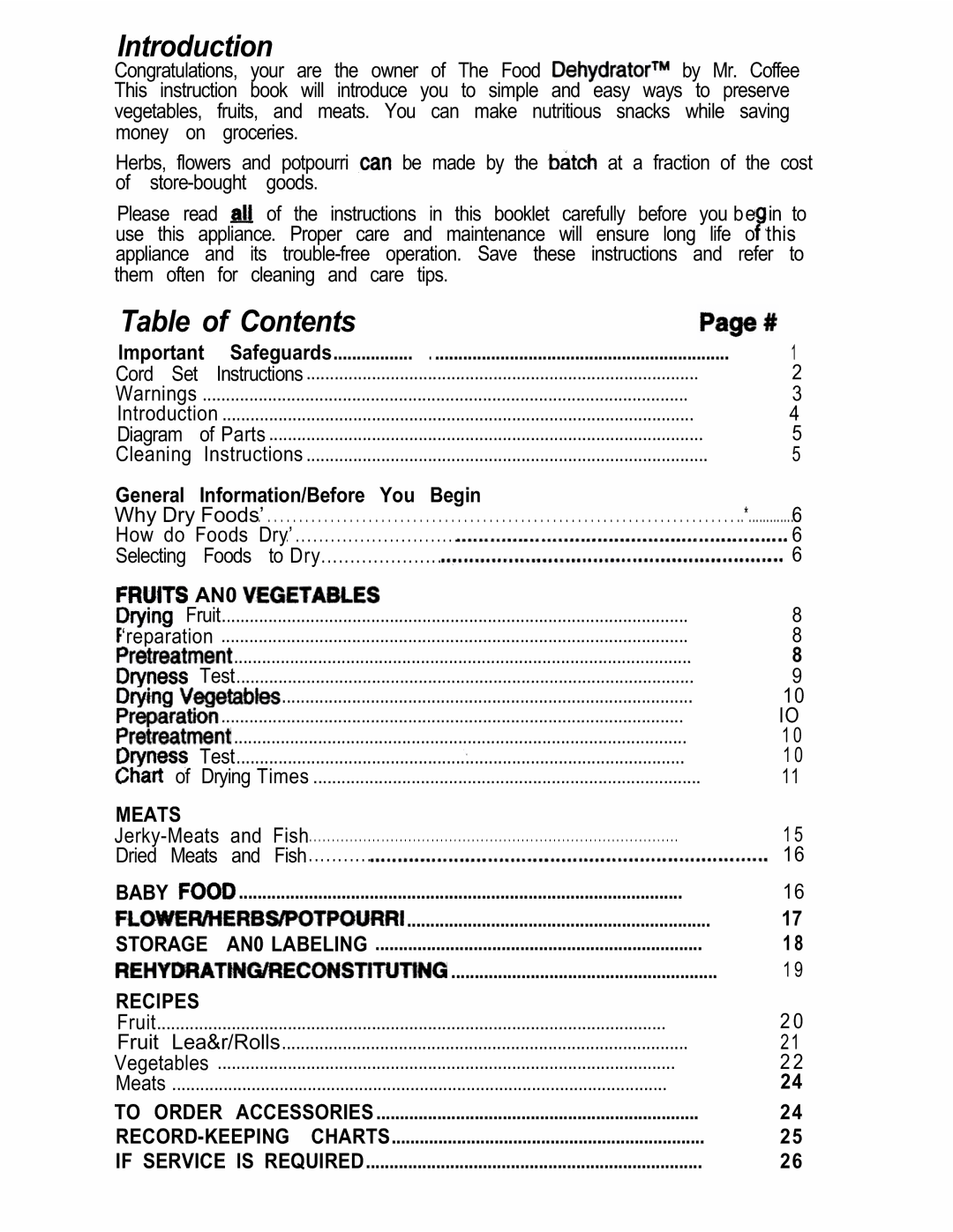 Mr. Coffee FD5 manual Introduction, Table of Contents 