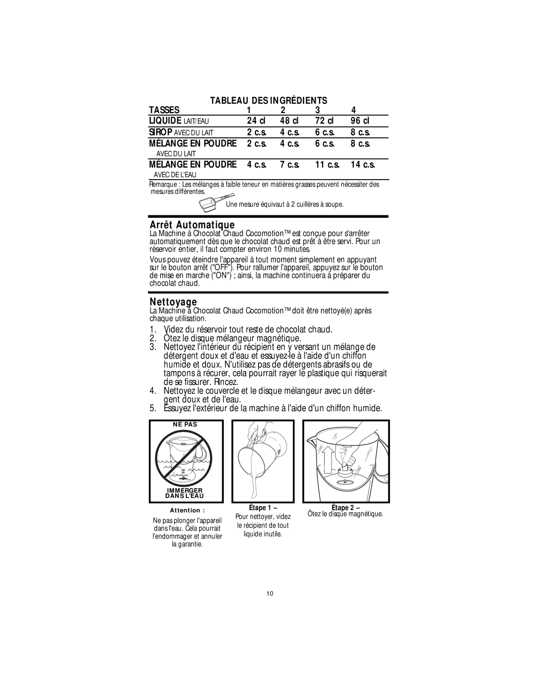 Mr. Coffee HC4 operating instructions Arrêt Automatique, Nettoyage 