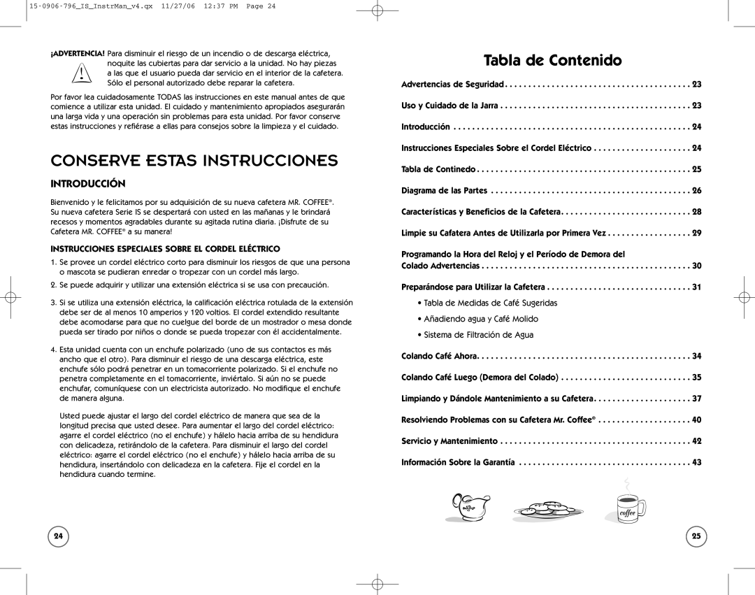 Mr. Coffee ISX43 manual Conserve Estas Instrucciones, Introducción, Instrucciones Especiales Sobre EL Cordel Eléctrico 