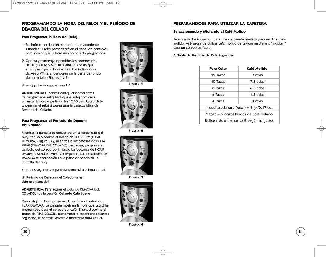 Mr. Coffee ISX43 manual Para Programar el Período de Demora del Colado, Para Colar Café Molido 