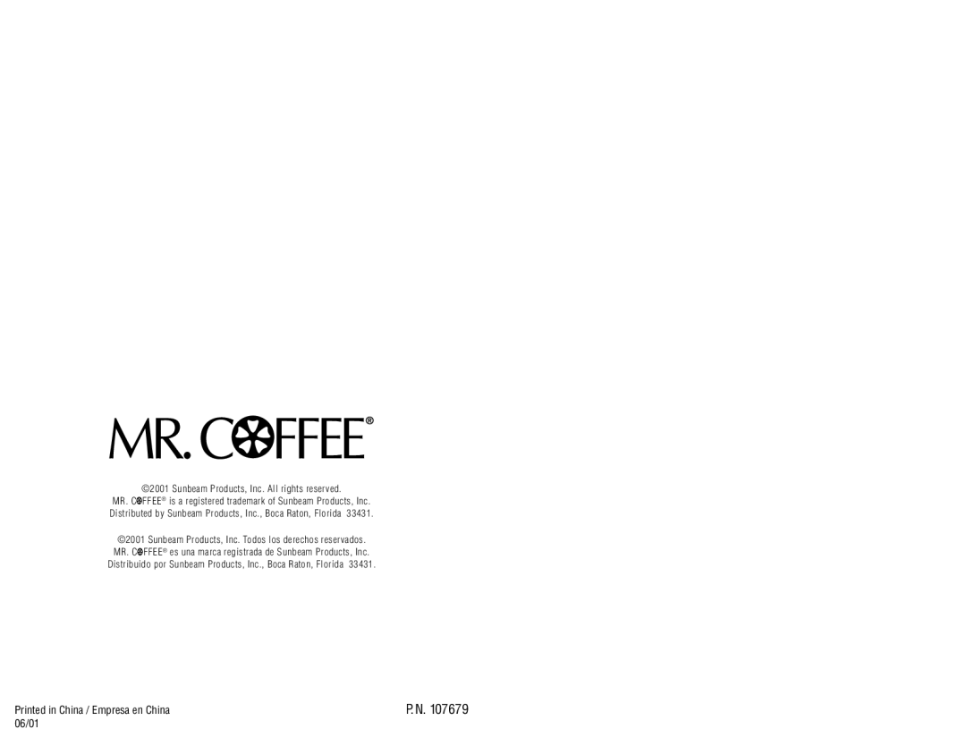 Mr. Coffee MP12, MPX20, MPS13, MP13, MPX23, MPX33, MPS12, CBMPX30 instruction manual 06/01 