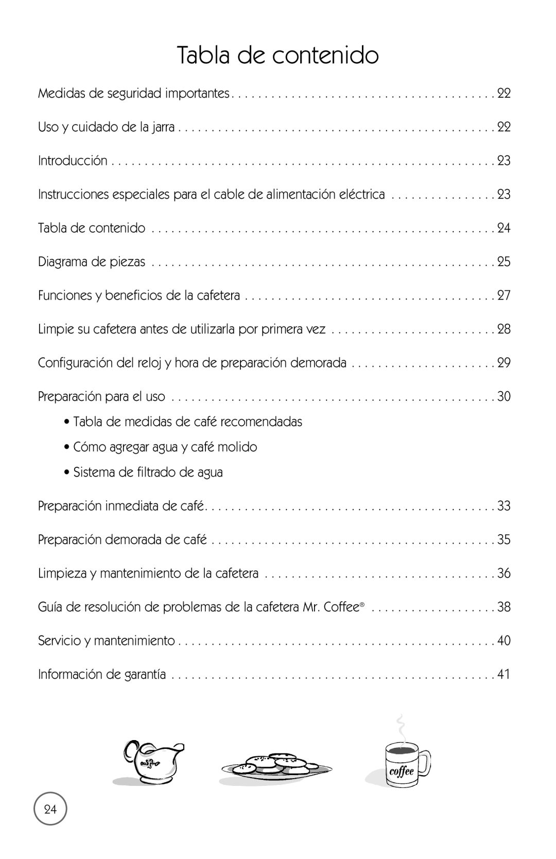 Mr. Coffee mrx35 manual Tabla de contenido 