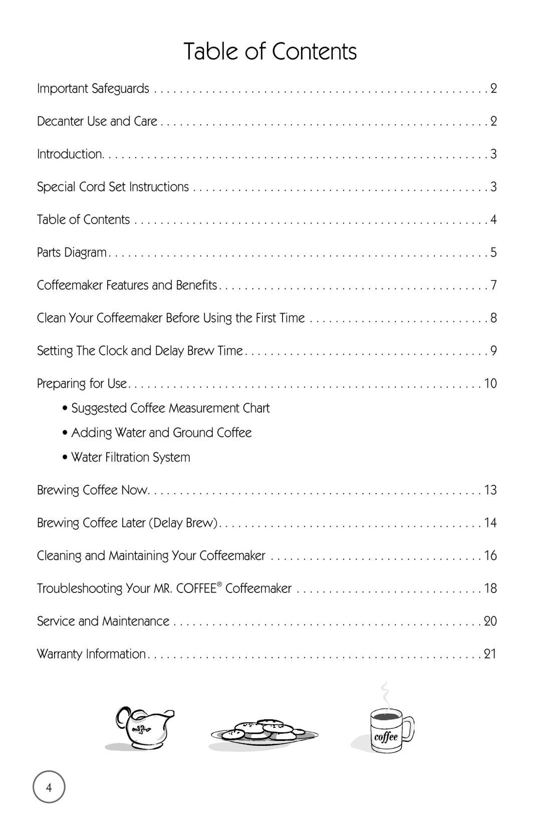 Mr. Coffee mrx35 manual Table of Contents 