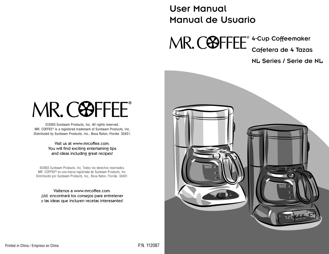 Mr. Coffee NLX5, NL4 user manual Manual de Usuario 