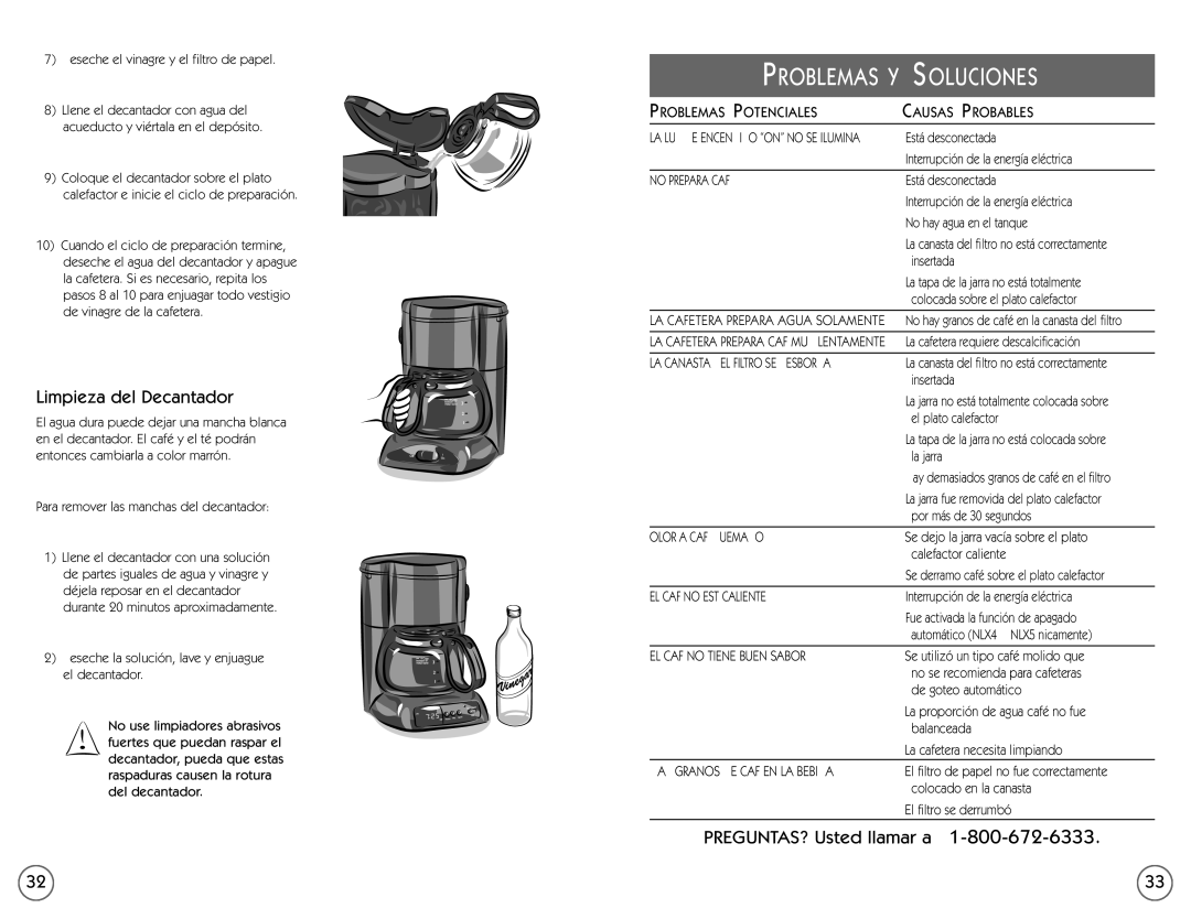 Mr. Coffee NLX5, NL4 user manual Limpieza del Decantador, Deseche la solución, lave y enjuague el decantador 