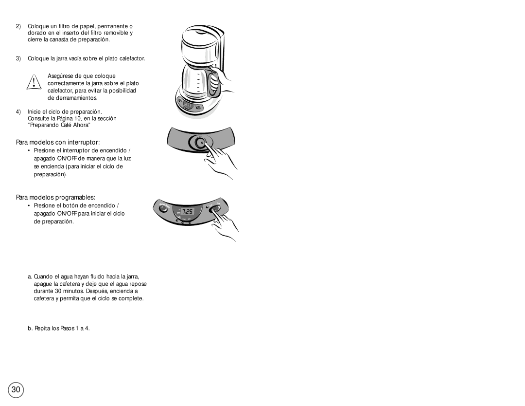 Mr. Coffee PL Series user manual Para modelos con interruptor 