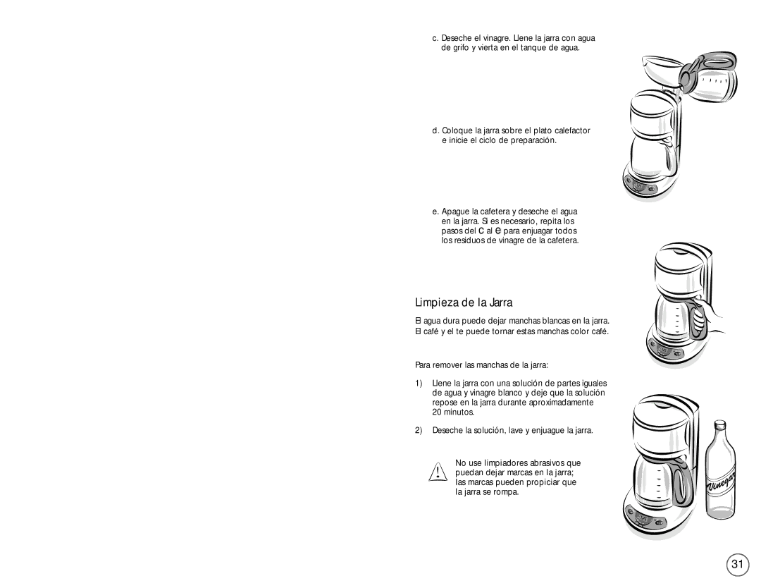 Mr. Coffee PL Series user manual Limpieza de la Jarra 