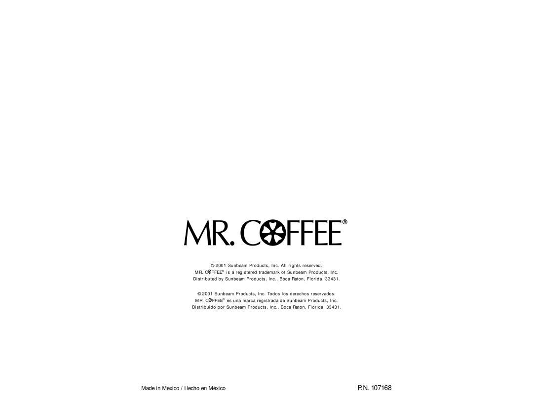 Mr. Coffee PL Series user manual Made in Mexico / Hecho en México 