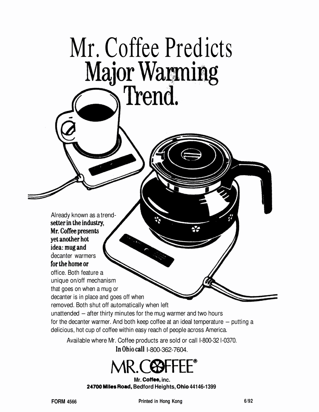 Mr. Coffee PM, PR6 manual Mr. Coffee Predicts, Already known as a trend Decanter warmers 