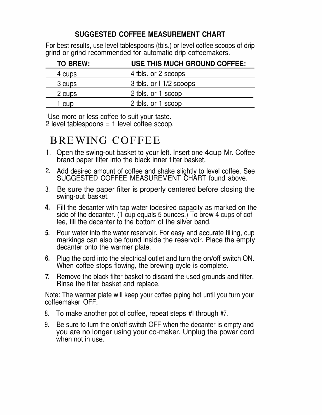 Mr. Coffee PR6, PM manual Brewing Coffee 