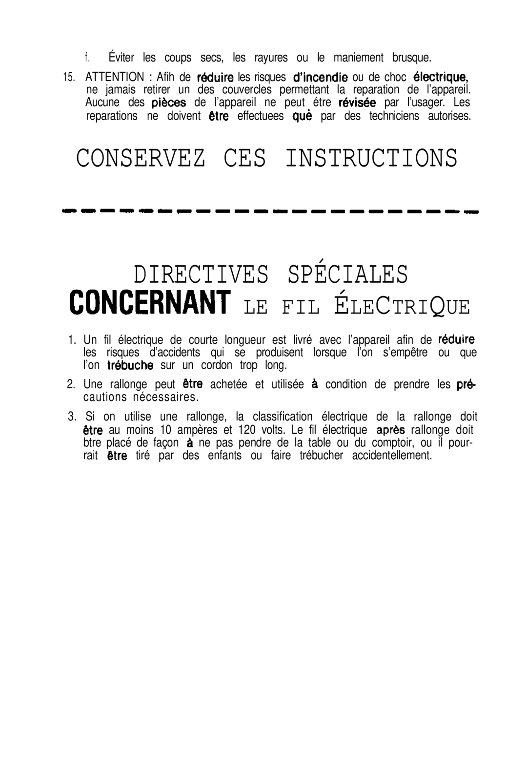 Mr. Coffee PR12A, PRX20 operating instructions Directives Spéciales 