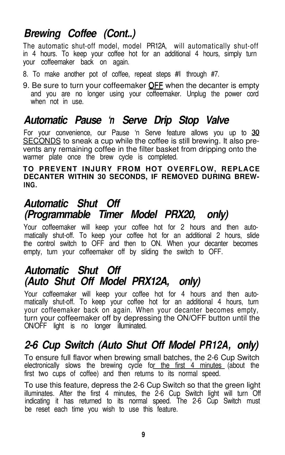 Mr. Coffee PR12A Automatic Pause ‘n Serve Drip Stop Valve, Automatic Shut Off Programmable Timer Model PRX20, only 