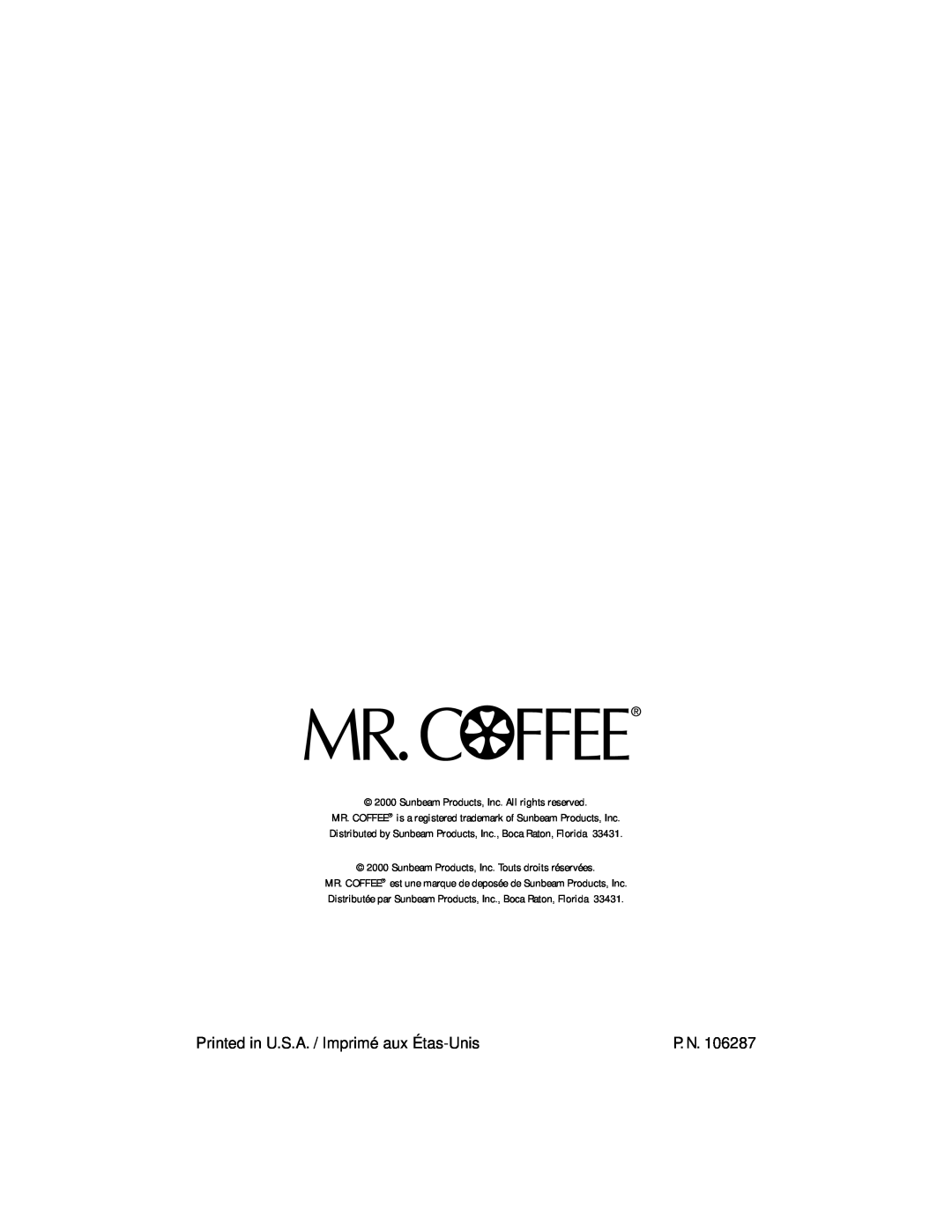 Mr. Coffee PRX33, PRX28, PR14, PR15, PR26, PR16, PR17, PRX23, PR27, PRX29 instruction manual P. N 