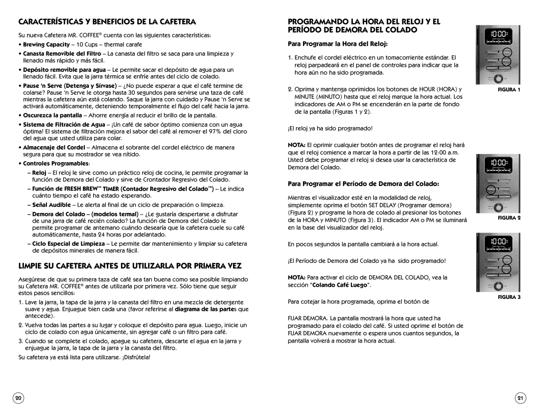 Mr. Coffee PSTX Series Características Y Beneficios DE LA Cafetera, Limpie SU Cafetera Antes DE Utilizarla POR Primera VEZ 