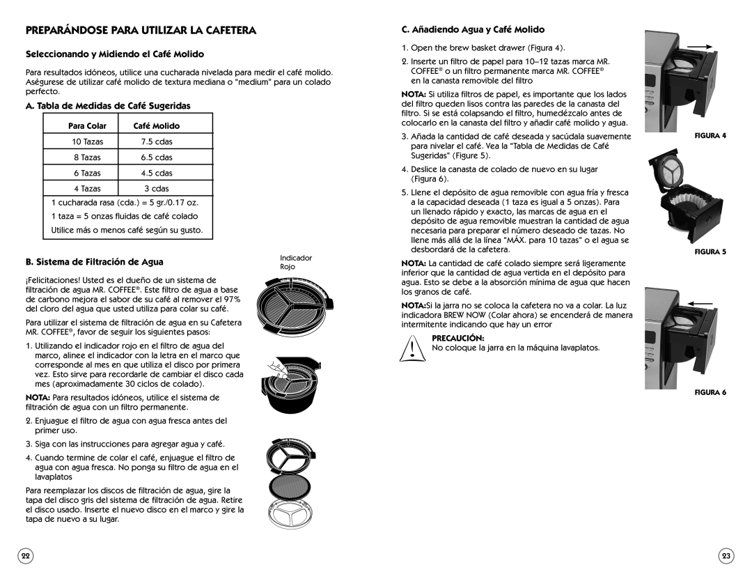 Mr. Coffee PSTX Series manual Preparándose Para Utilizar LA Cafetera, Seleccionando y Midiendo el Café Molido 