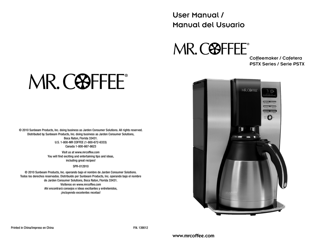 Mr. Coffee manual Coffeemaker / Cafetera PSTX Series / Serie PSTX 