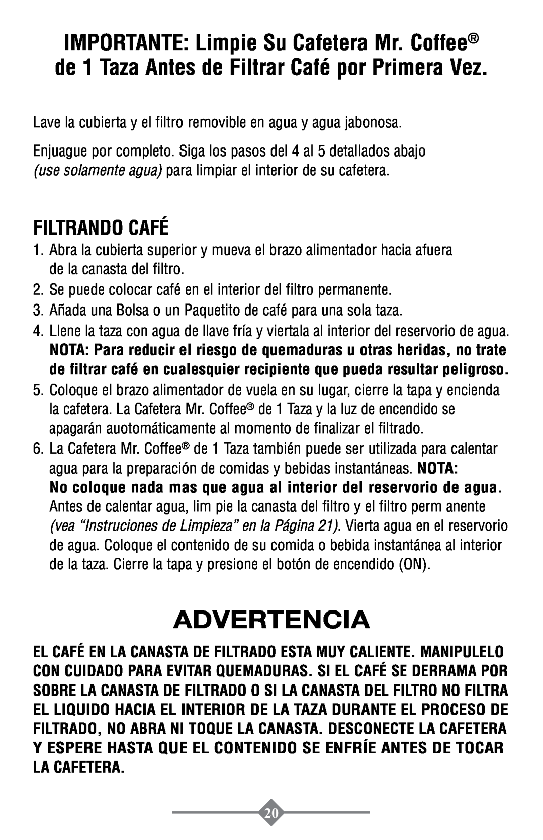 Mr. Coffee PTC13-100 instruction manual Advertencia, Filtrando Café 