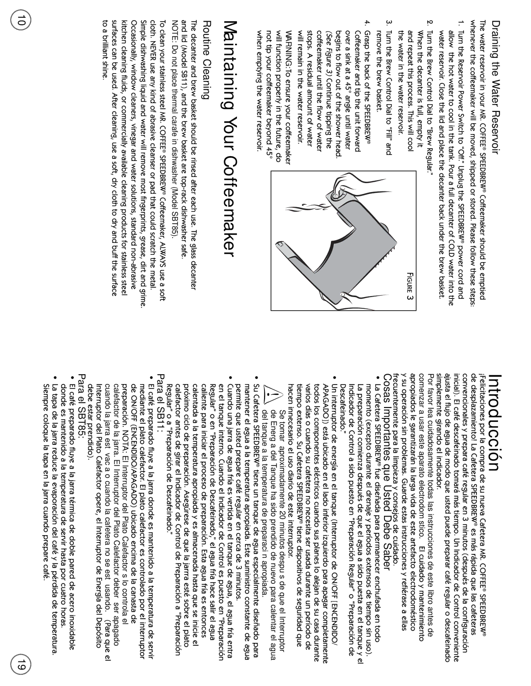 Mr. Coffee SB user manual Introducción, Maintaining Your Coffeemaker, Draining the Water Reservoir, Routine Cleaning 