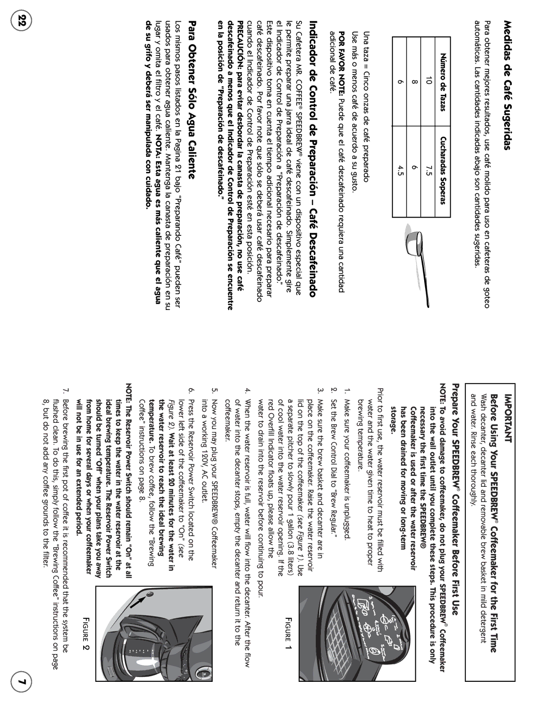 Mr. Coffee SB user manual Medidas de Café Sugeridas, Indicador de Control de Preparación Café Descafeinado 