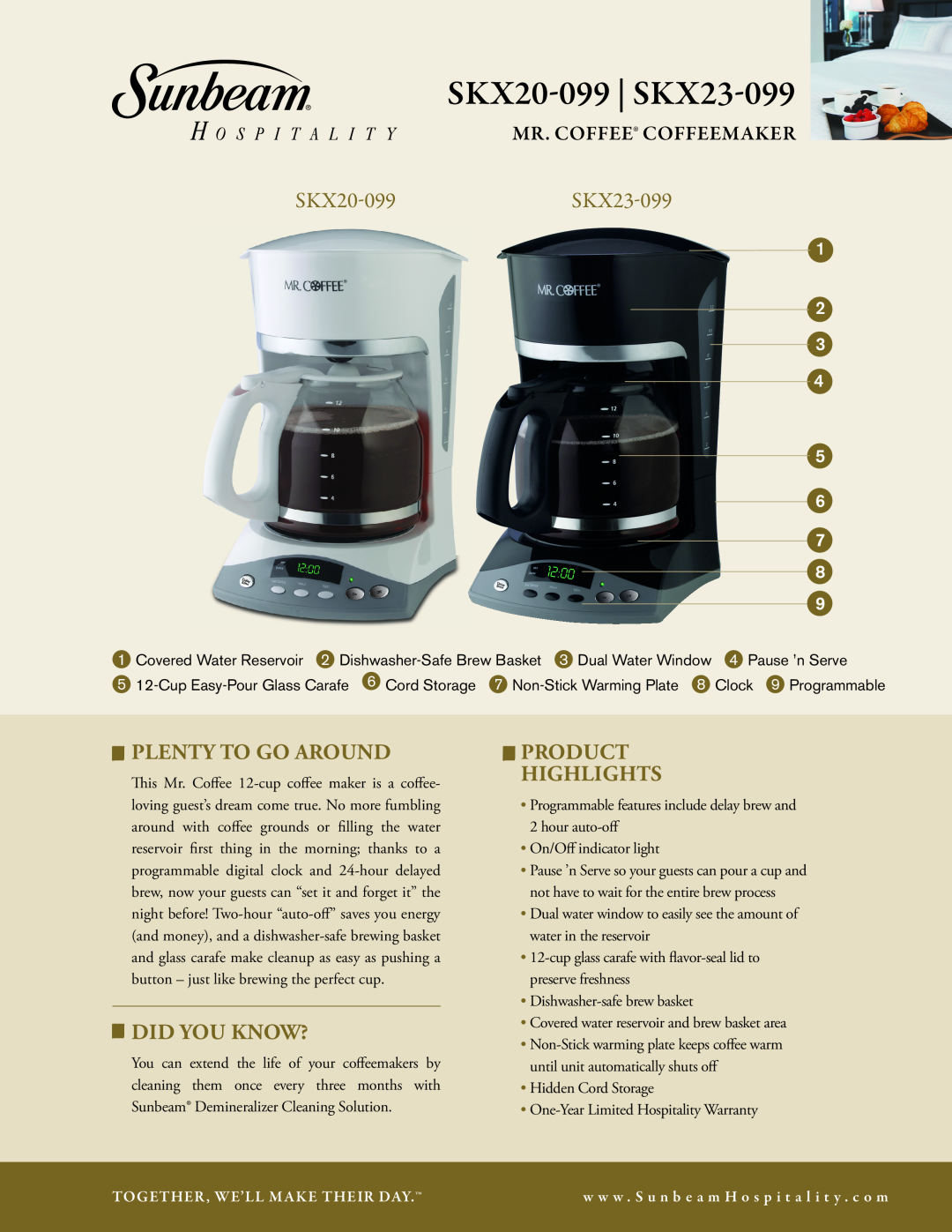 Mr. Coffee warranty SKX20-099 SKX23-099, Mr. Coffee Coffeemaker, Together, We’Ll Make Their Day, SKX20099SKX23099 