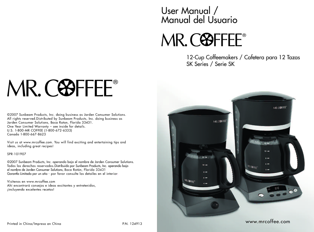 Mr. Coffee SK23, SKX23 user manual Manual del Usuario 