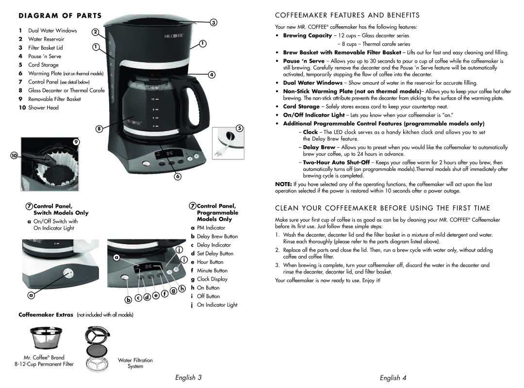 Mr. Coffee SK23 CO Ffee MAK ER Feature S AN D BEN EFI TS, CLE AN YO UR COF FE EMA KER Befo RE Using TH E Firs T Time 