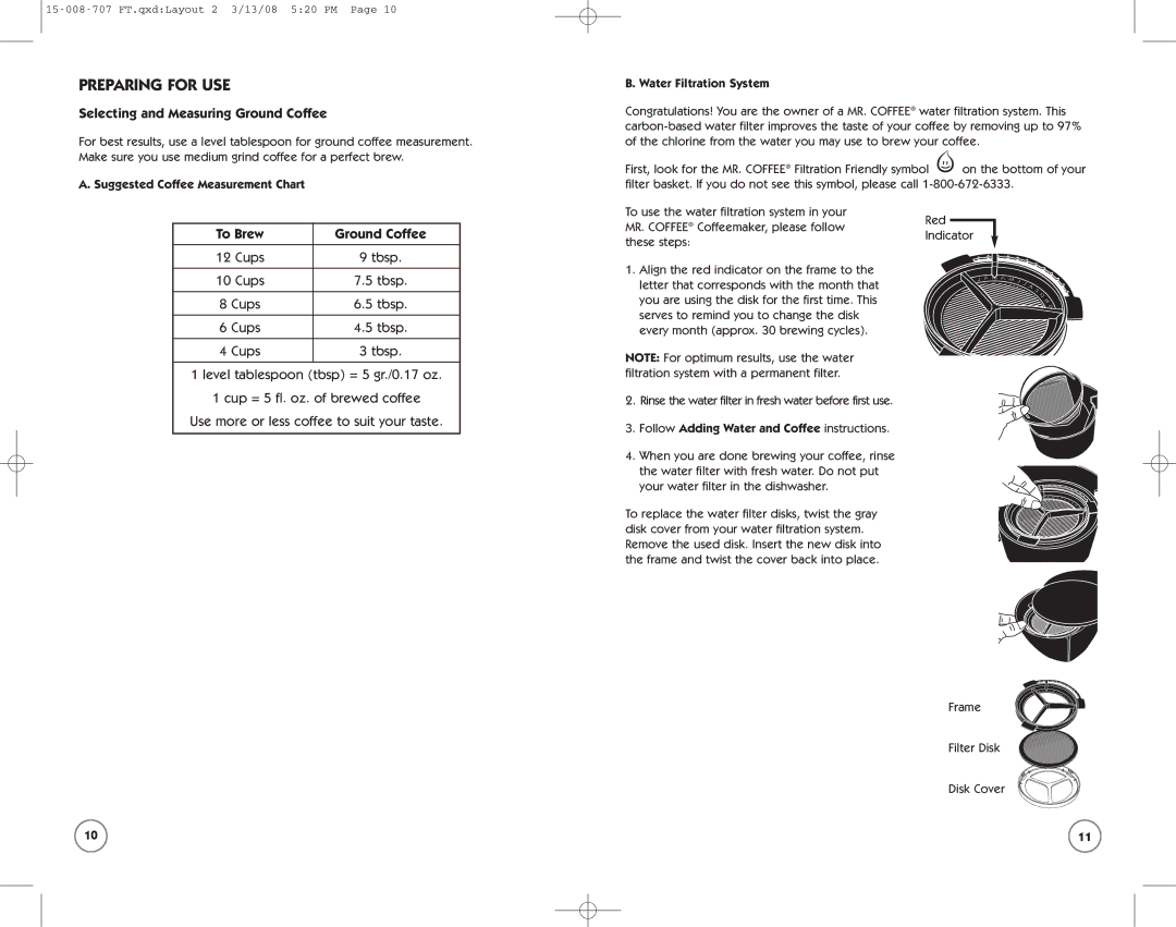 Mr. Coffee SPR-030308 user manual Preparing for USE, Selecting and Measuring Ground Coffee, To Brew Ground Coffee 