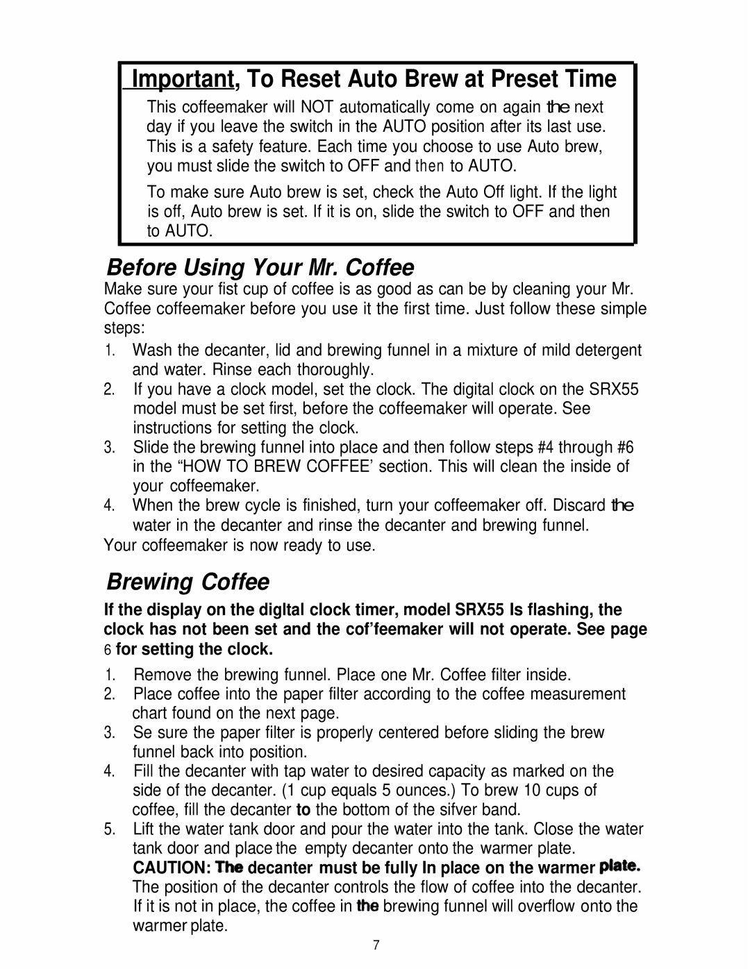 Mr. Coffee SR10, SRX55 manual Before Using Your Mr. Coffee, Brewing Coffee 