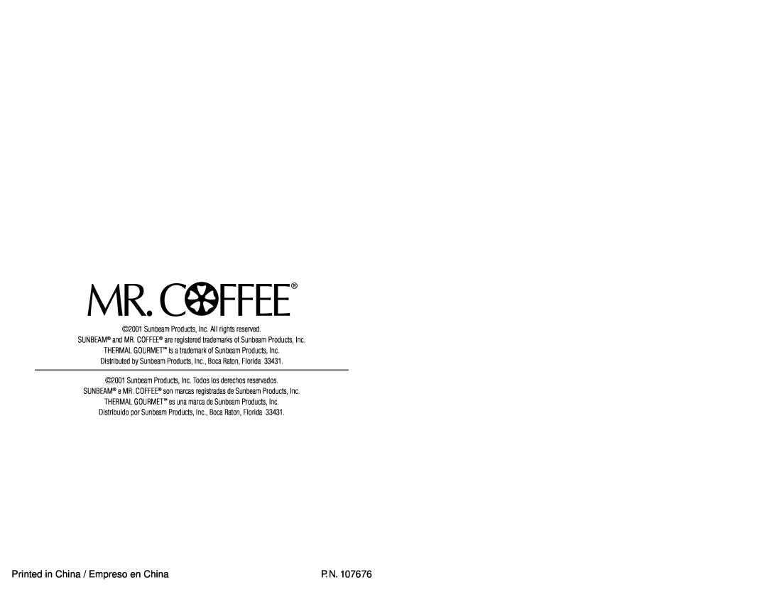 Mr. Coffee TC81/BLACK, CBTC80/WHITE, TC80, TC81, TC83, TC83D, CBTC80, TCX83 instruction manual P. N 