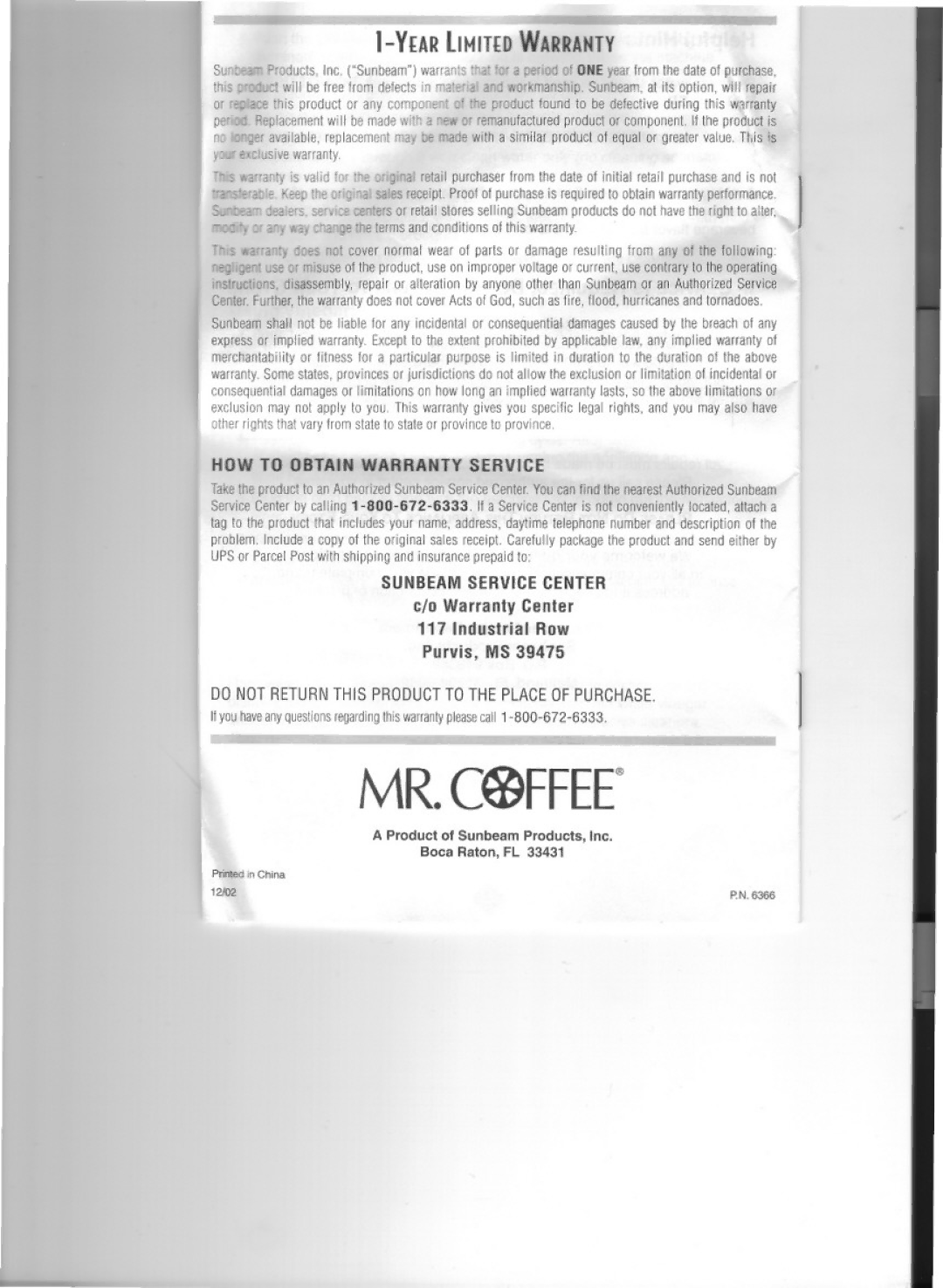 Mr. Coffee TM1 Series manual 