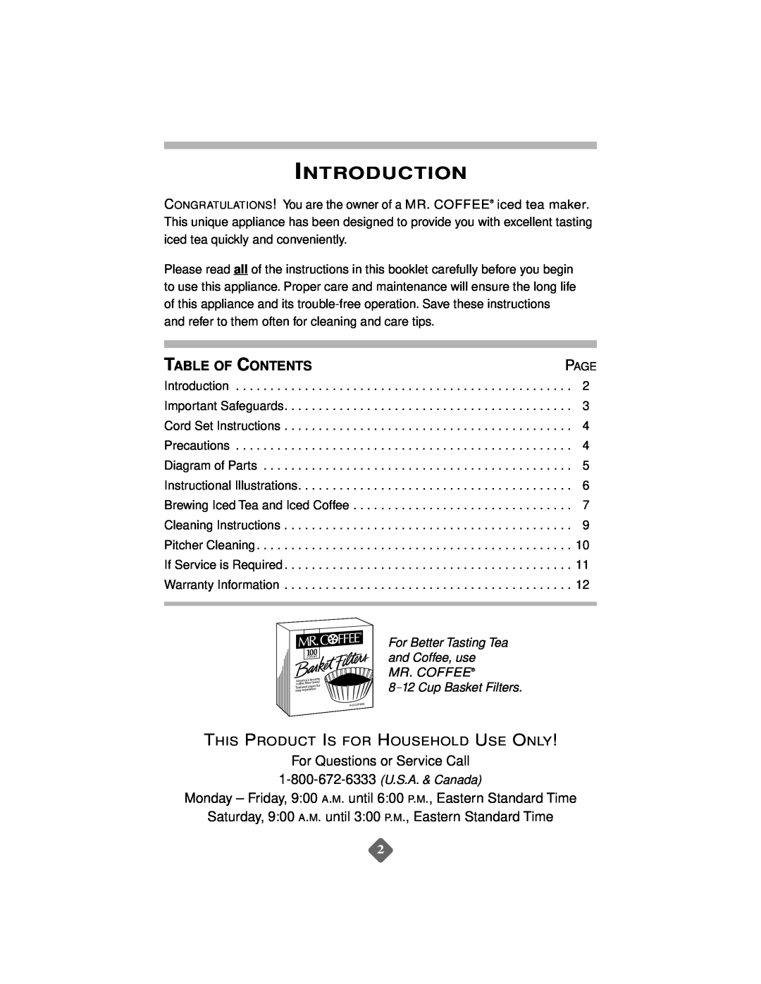 Mr. Coffee TM1 instruction manual Introduction 