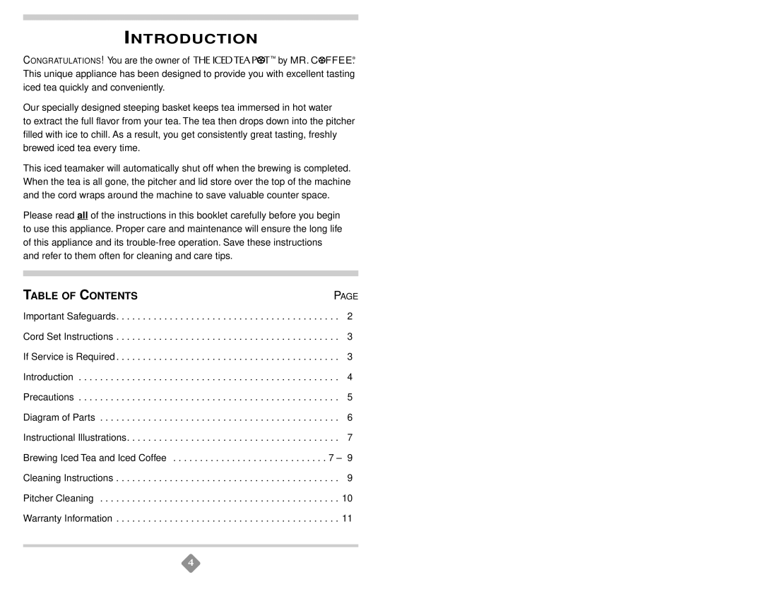 Mr. Coffee TM3 SERIES instruction manual Introduction 