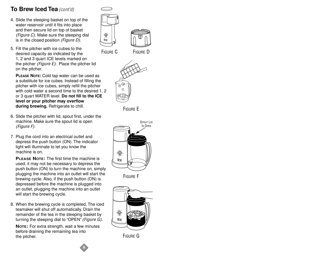 Mr. Coffee TM3 SERIES instruction manual To Brew Iced Tea cont’d, Figure F 