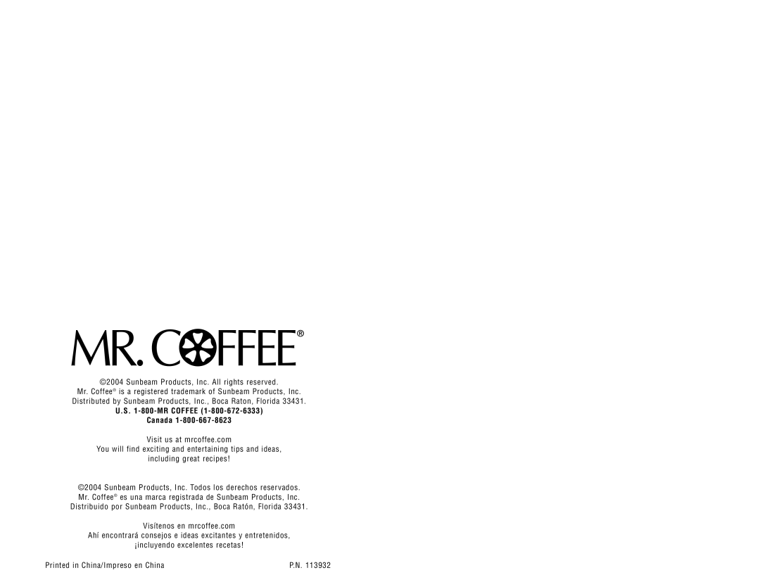 Mr. Coffee TM30 instruction manual MR Coffee Canada 