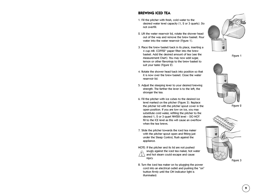 Mr. Coffee TM30 instruction manual Brewing Iced TEA 