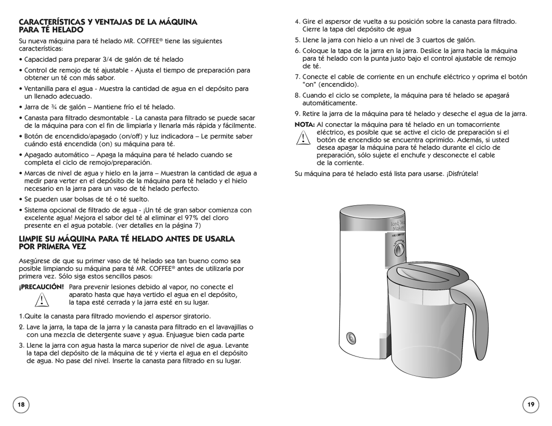 Mr. Coffee TM70 instruction manual Características Y Ventajas DE LA Máquina Para TÉ Helado 