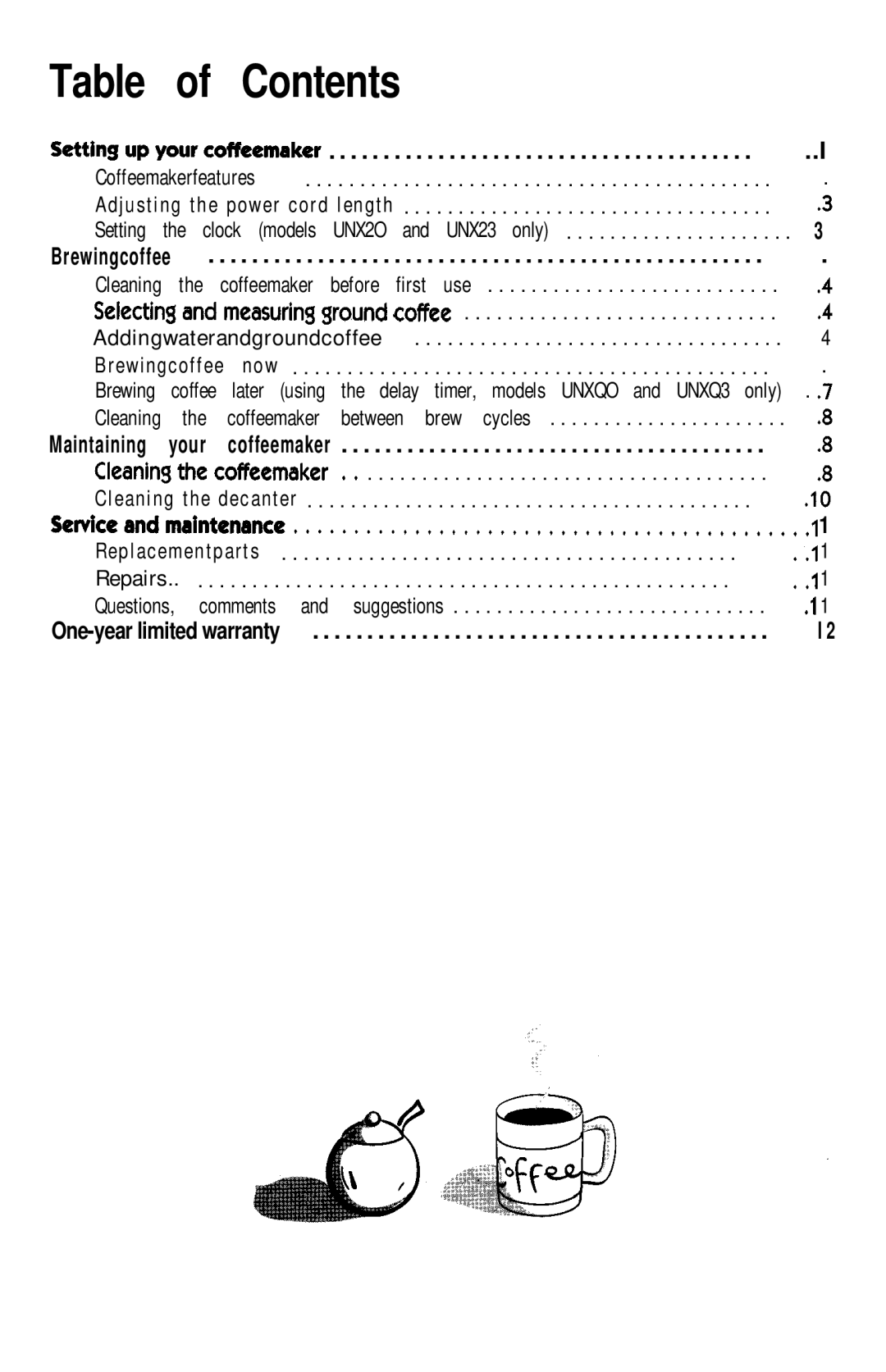 Mr. Coffee UN12 user manual Contents 